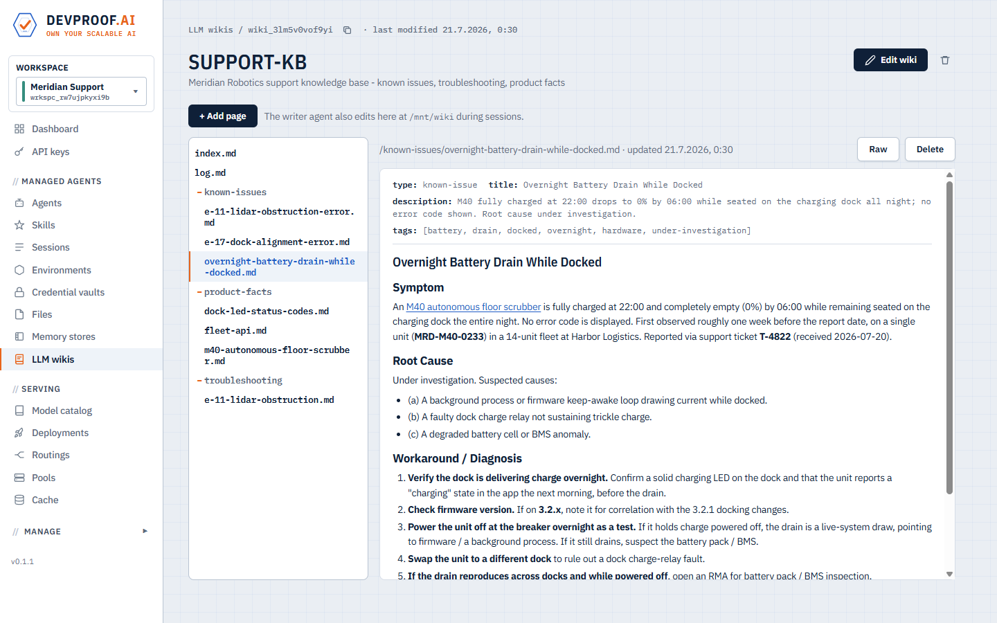 An LLM wiki: a folder tree of markdown pages maintained by a single writer agent.